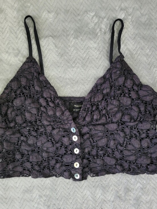 Urban Outfitters Tops - Urban Outfitters Dark Gray Floral Lace V-Neck Button Front Cropped Camisole Med
